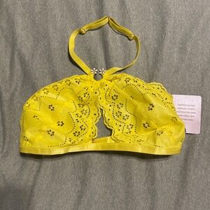 Savage X Fenty Yellow Bombshell Broderie Lace Halter Bralette X-Large XL